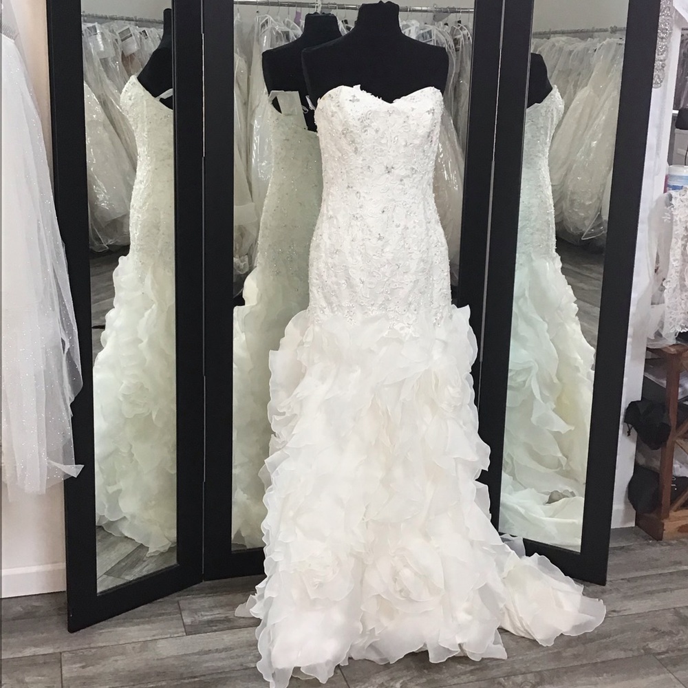 Strapless White Ruffled Bridal Gown